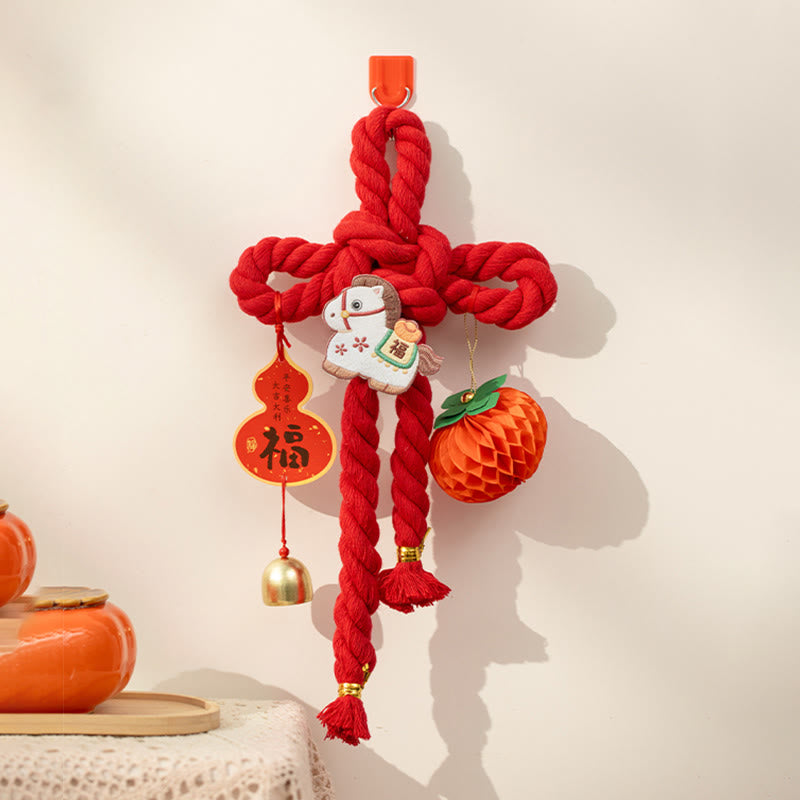 Nimara Ritual Year of the Horse Dancing Lion Fu Character Chinese Knotting Fortune Decoration
