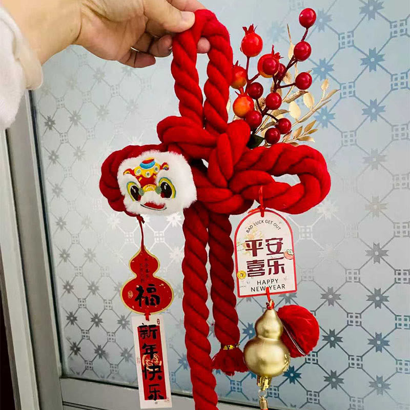 Nimara Ritual Year of the Horse Dancing Lion Fu Character Chinese Knotting Fortune Decoration