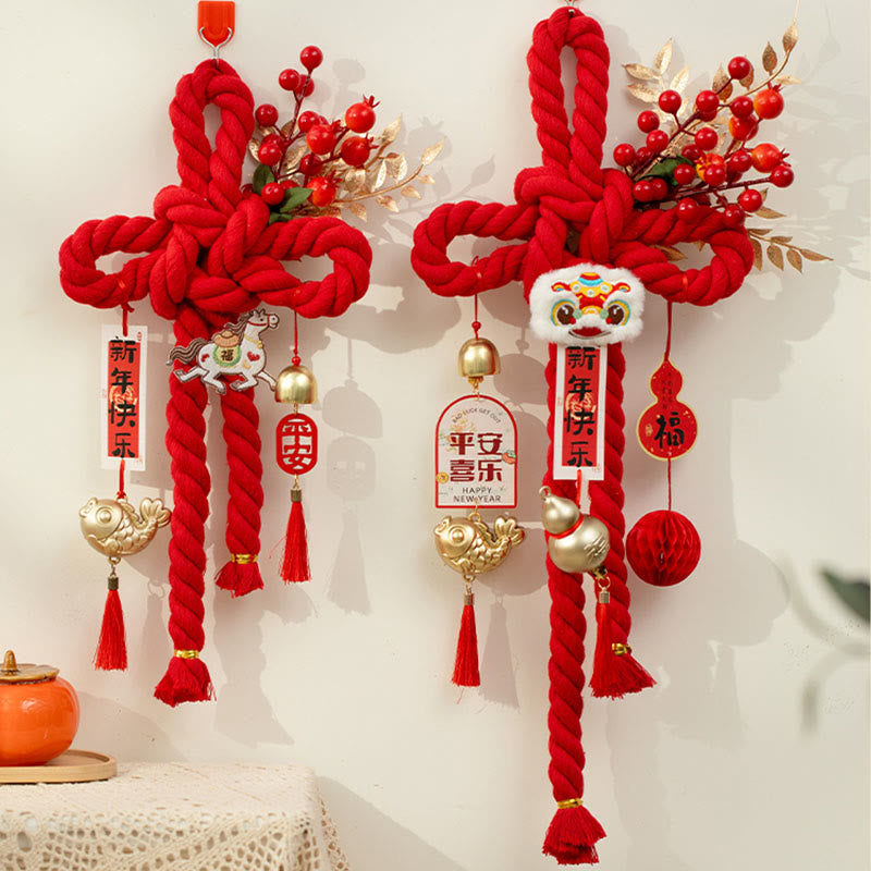 Nimara Ritual Year of the Horse Dancing Lion Fu Character Chinese Knotting Fortune Decoration