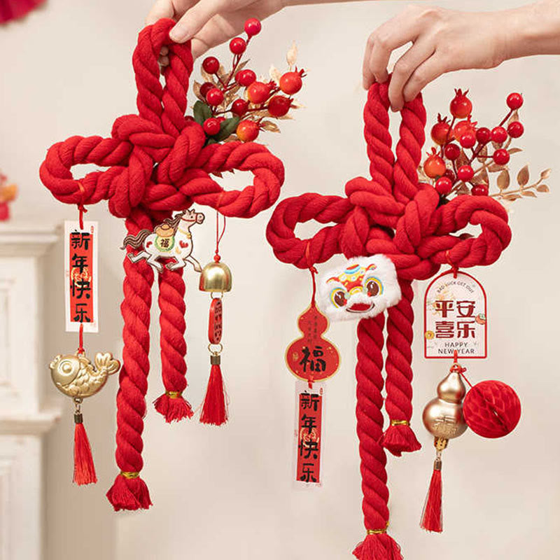 Nimara Ritual Year of the Horse Dancing Lion Fu Character Chinese Knotting Fortune Decoration