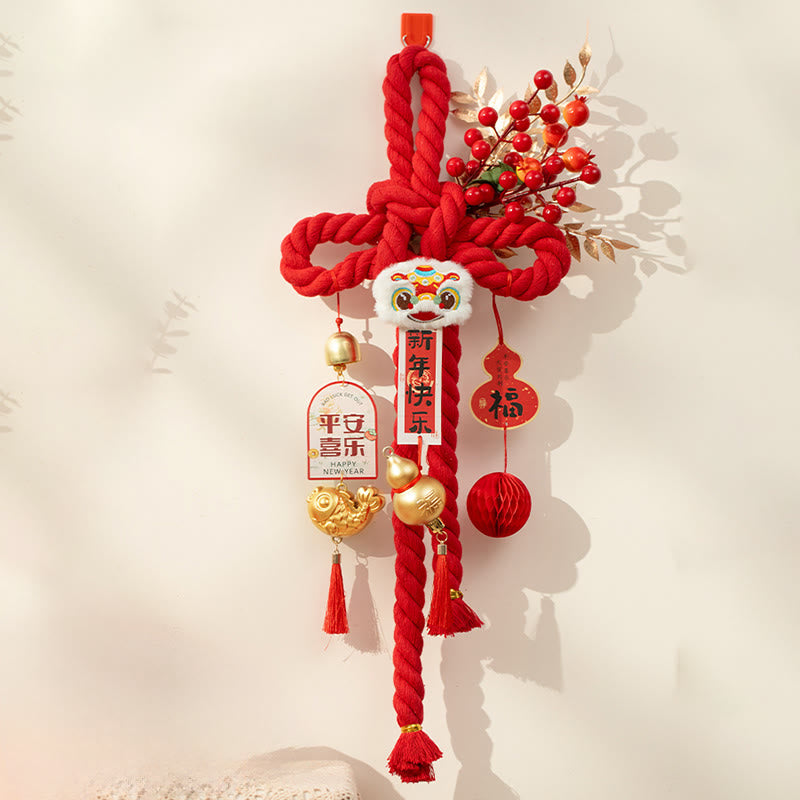 Nimara Ritual Year of the Horse Dancing Lion Fu Character Chinese Knotting Fortune Decoration