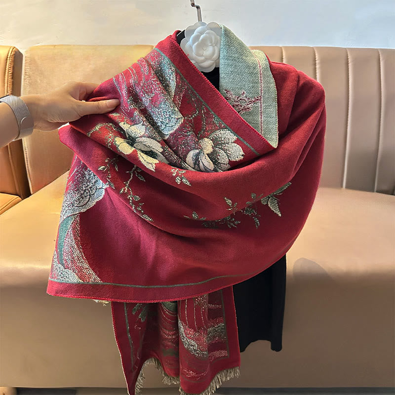 Nimara Ritual Fall Lotus Flowers Ocean Waves Pattern Soft Scarf Tassel Shawl