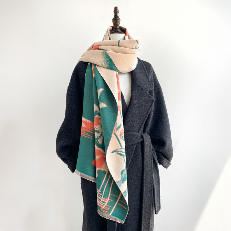 Nimara Ritual Fall Lotus Koi Fish Dragonfly Pattern Cozy Scarf Shawl