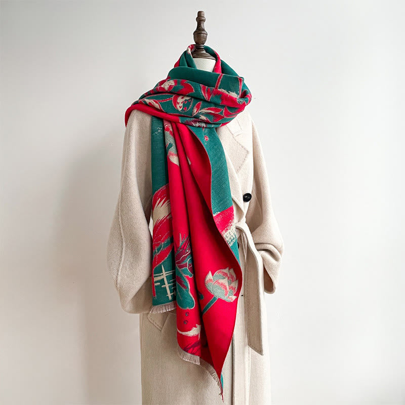 Nimara Ritual Fall Lotus Koi Fish Dragonfly Pattern Cozy Scarf Shawl