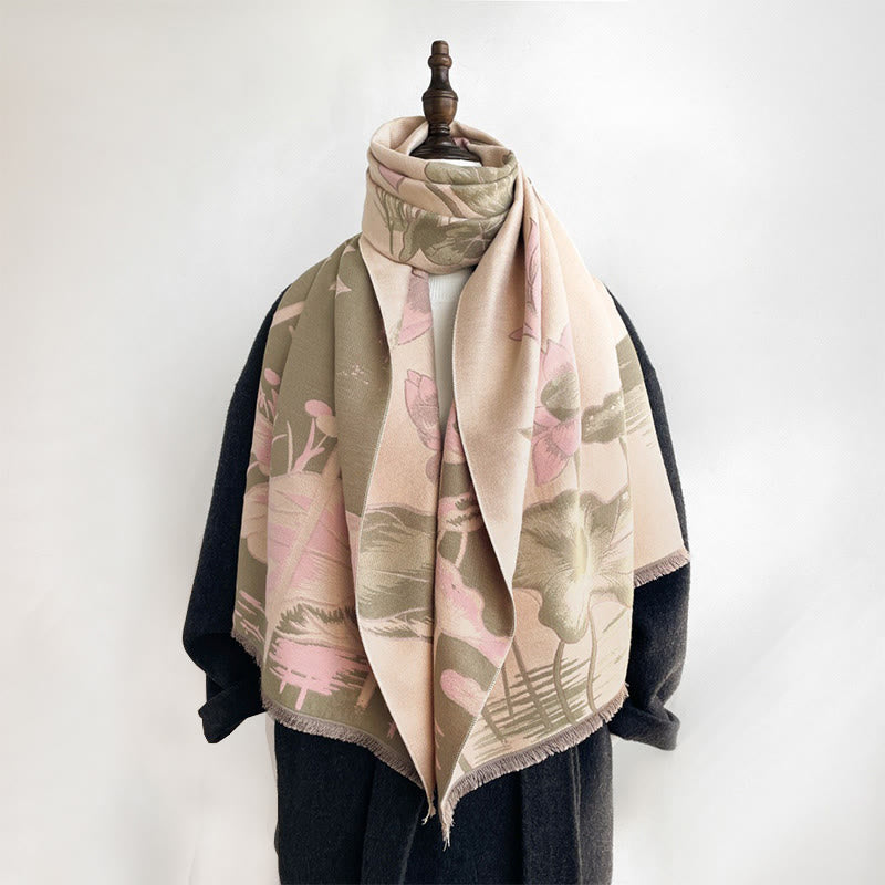 Nimara Ritual Fall Lotus Koi Fish Dragonfly Pattern Cozy Scarf Shawl