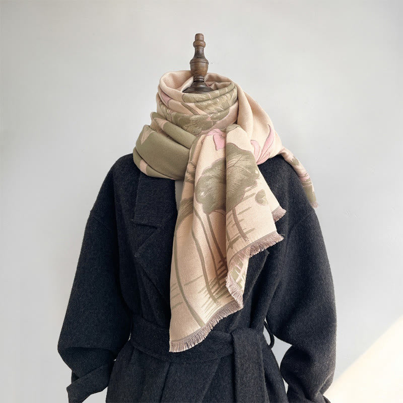 Nimara Ritual Fall Lotus Koi Fish Dragonfly Pattern Cozy Scarf Shawl