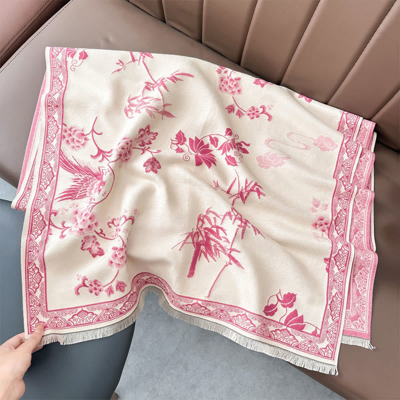 Nimara Ritual Winter Birds Bamboo Leaves Vines Pattern Soft Scarf Shawl