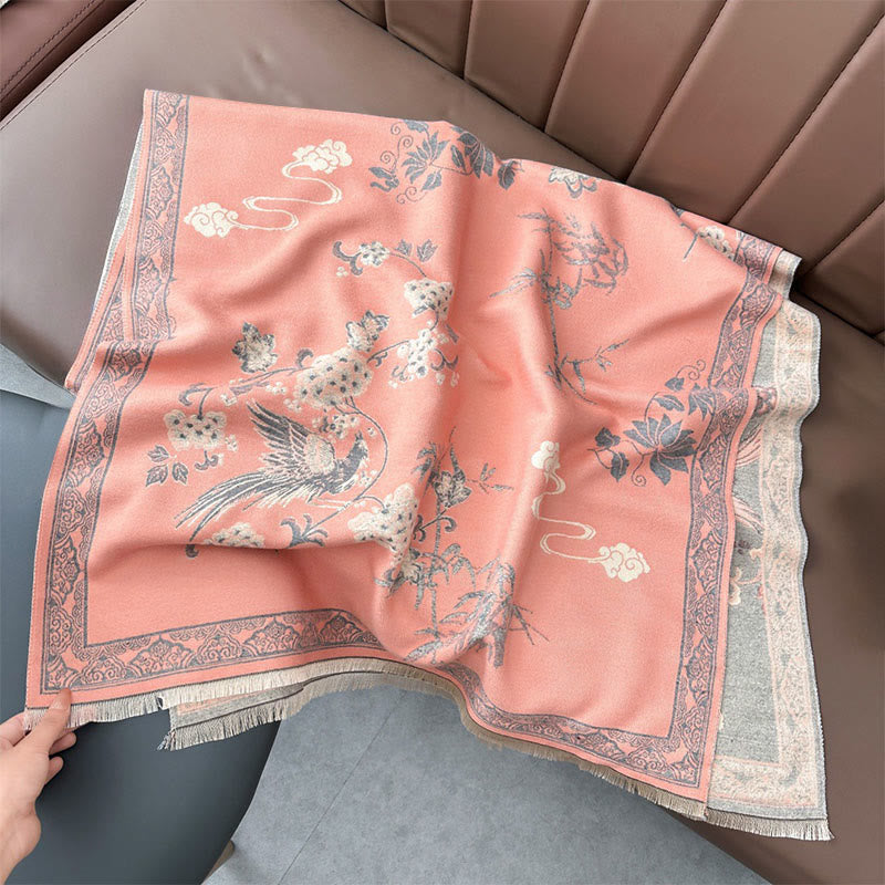 Nimara Ritual Winter Birds Bamboo Leaves Vines Pattern Soft Scarf Shawl