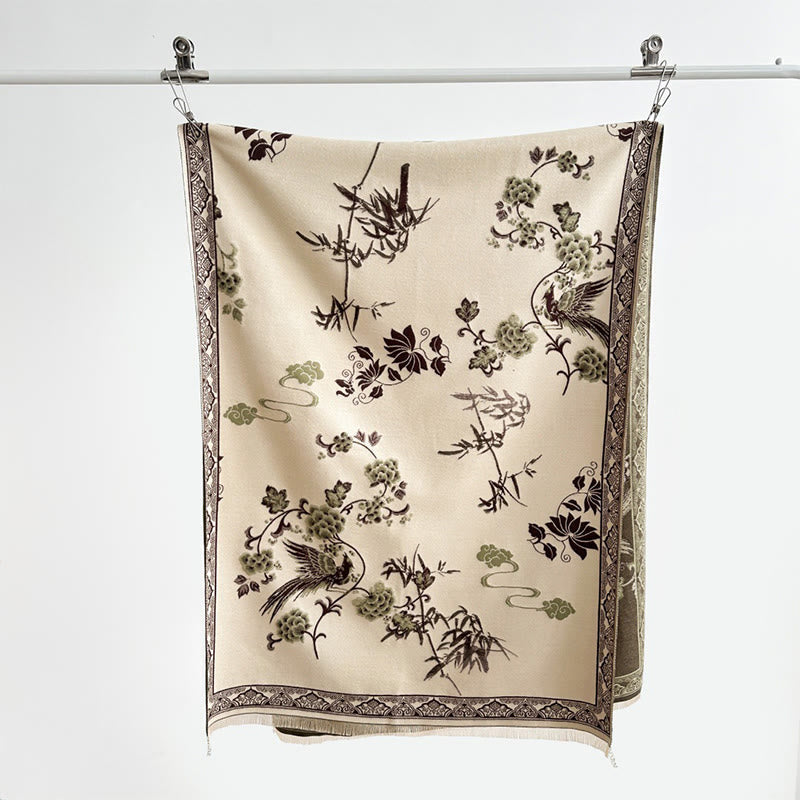 Nimara Ritual Winter Birds Bamboo Leaves Vines Pattern Soft Scarf Shawl