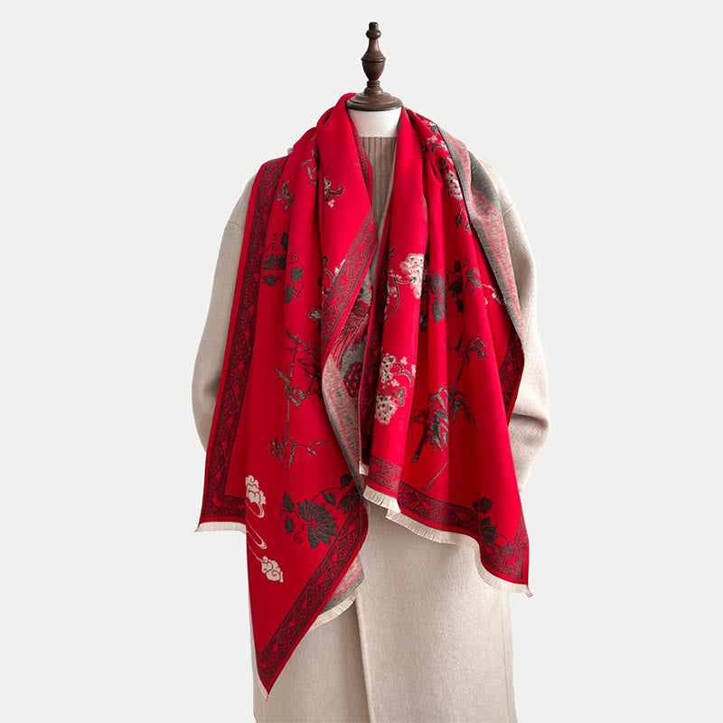 Nimara Ritual Winter Birds Bamboo Leaves Vines Pattern Soft Scarf Shawl