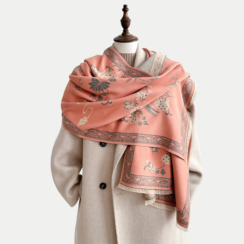 Nimara Ritual Winter Birds Bamboo Leaves Vines Pattern Soft Scarf Shawl