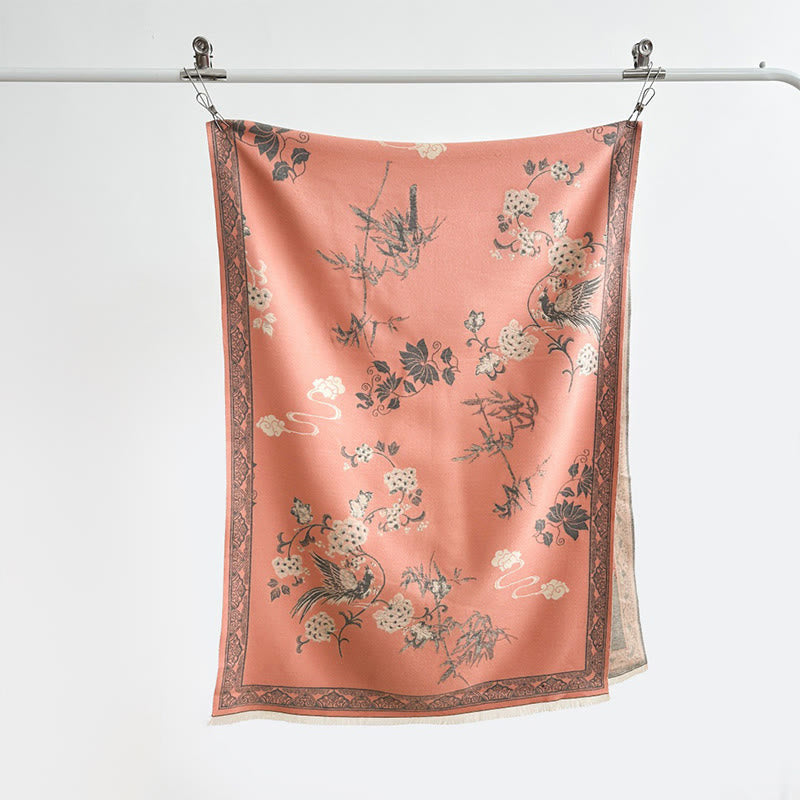 Nimara Ritual Winter Birds Bamboo Leaves Vines Pattern Soft Scarf Shawl