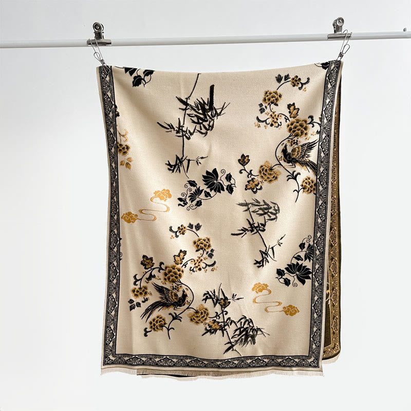 Nimara Ritual Winter Birds Bamboo Leaves Vines Pattern Soft Scarf Shawl
