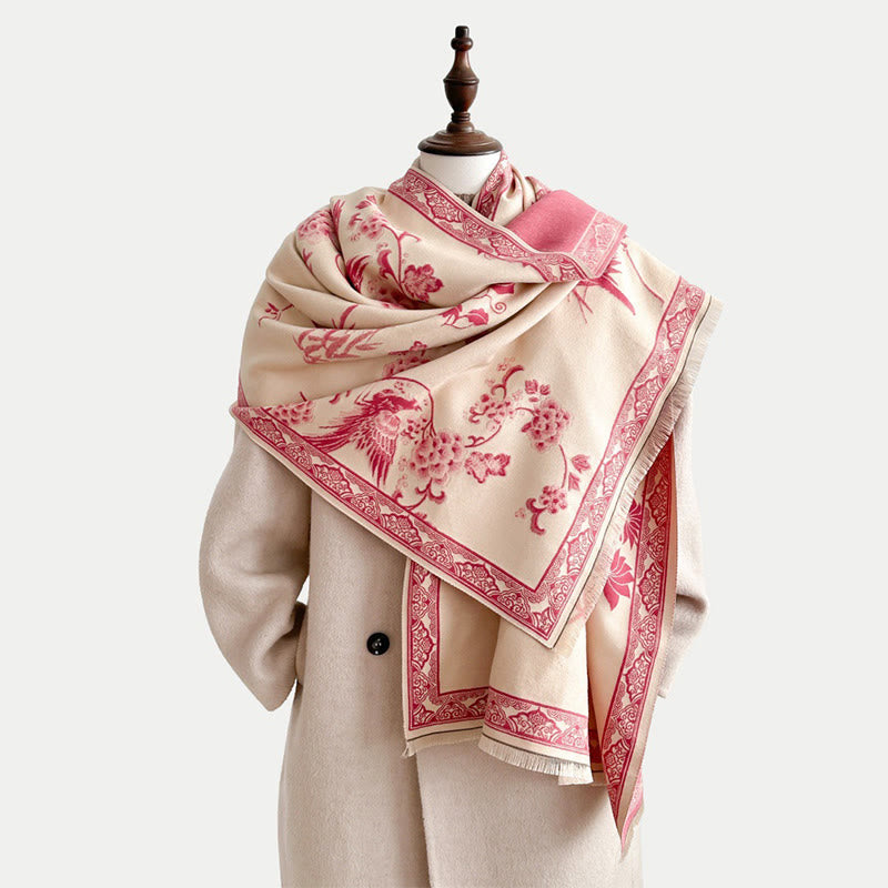 Nimara Ritual Winter Birds Bamboo Leaves Vines Pattern Soft Scarf Shawl