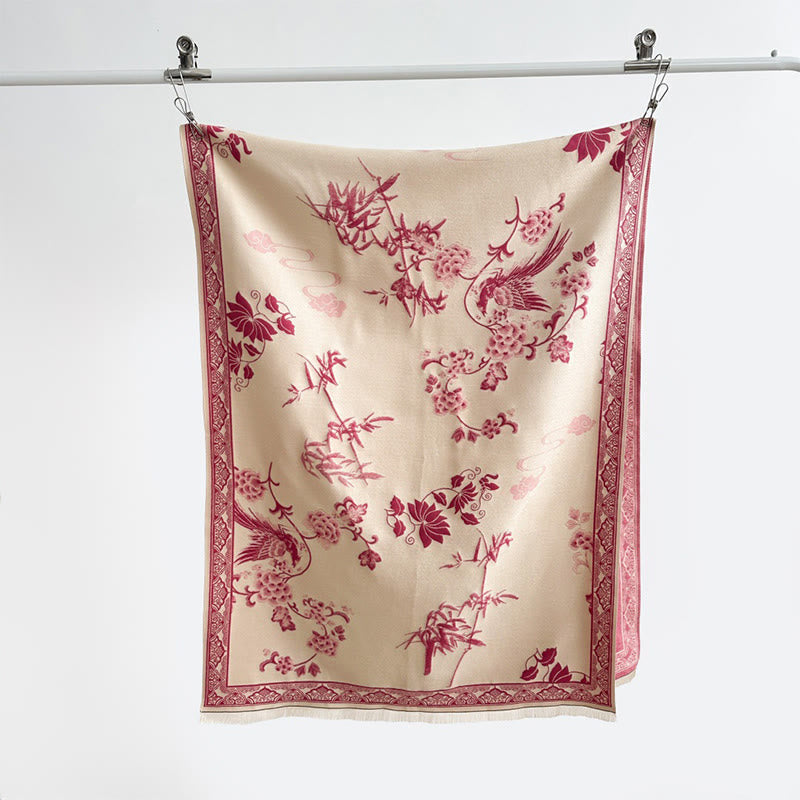 Nimara Ritual Winter Birds Bamboo Leaves Vines Pattern Soft Scarf Shawl