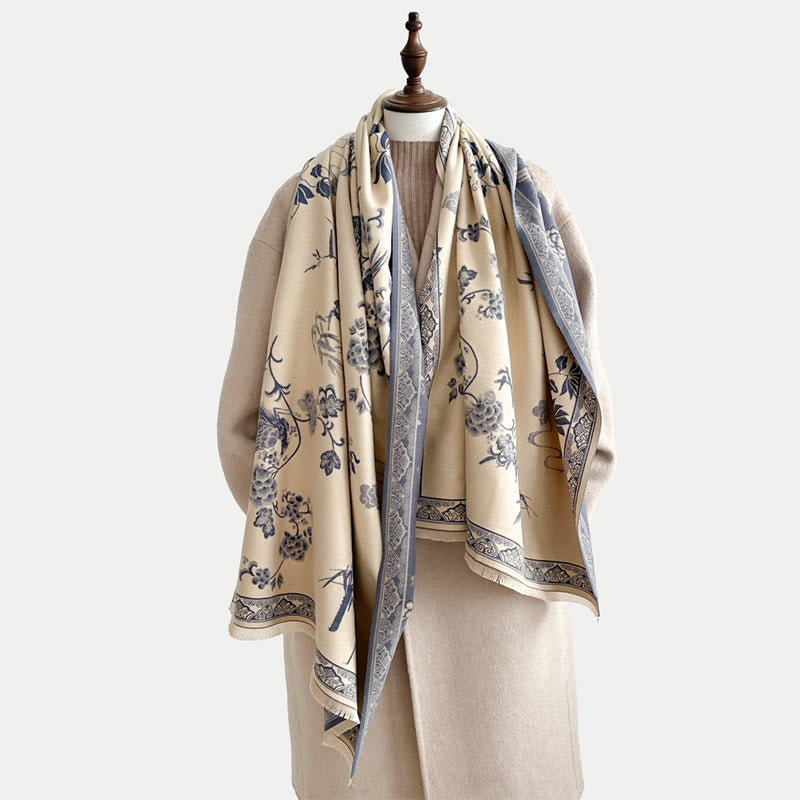 Nimara Ritual Winter Birds Bamboo Leaves Vines Pattern Soft Scarf Shawl