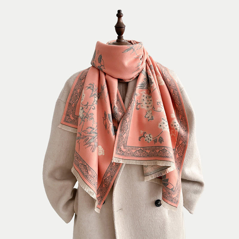 Nimara Ritual Winter Birds Bamboo Leaves Vines Pattern Soft Scarf Shawl
