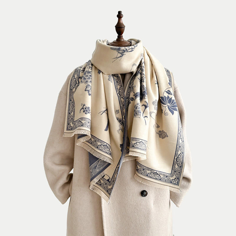 Nimara Ritual Winter Birds Bamboo Leaves Vines Pattern Soft Scarf Shawl
