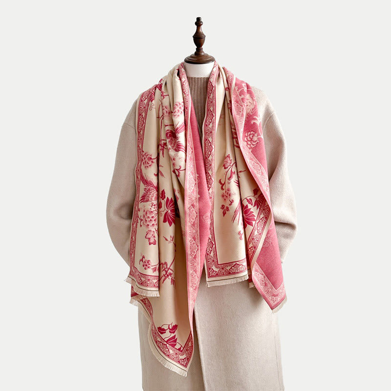 Nimara Ritual Winter Birds Bamboo Leaves Vines Pattern Soft Scarf Shawl