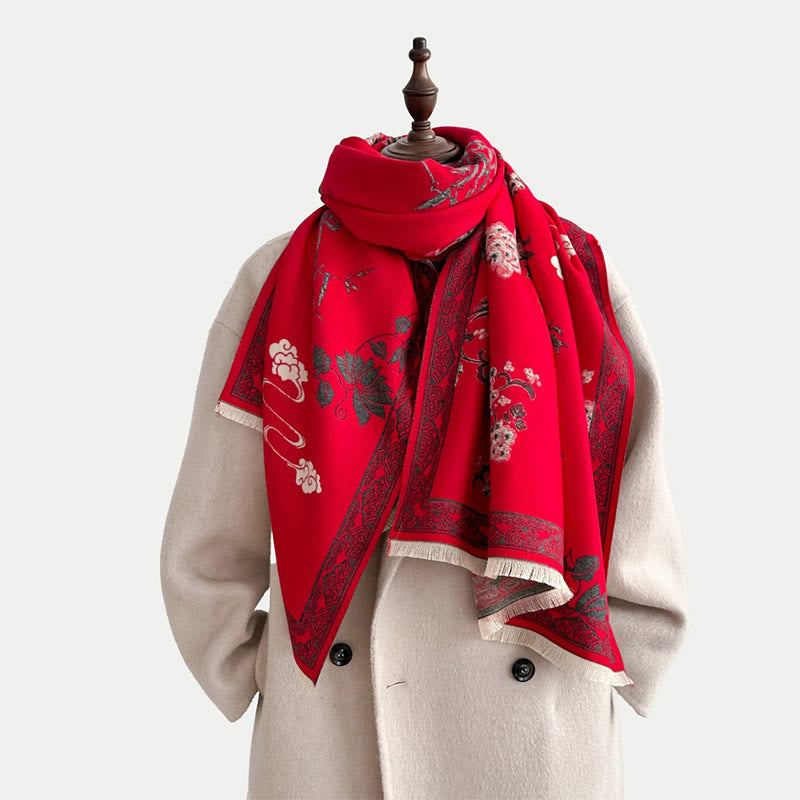 Nimara Ritual Winter Birds Bamboo Leaves Vines Pattern Soft Scarf Shawl