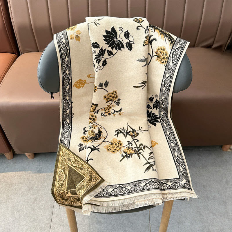 Nimara Ritual Winter Birds Bamboo Leaves Vines Pattern Soft Scarf Shawl