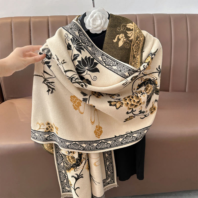 Nimara Ritual Winter Birds Bamboo Leaves Vines Pattern Soft Scarf Shawl
