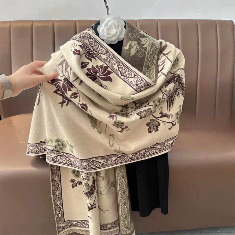 Nimara Ritual Winter Birds Bamboo Leaves Vines Pattern Soft Scarf Shawl