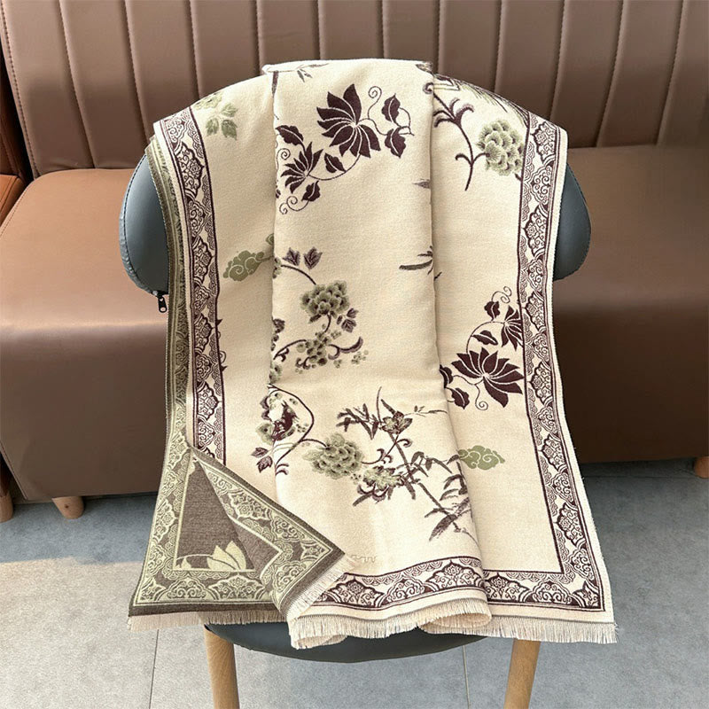 Nimara Ritual Winter Birds Bamboo Leaves Vines Pattern Soft Scarf Shawl
