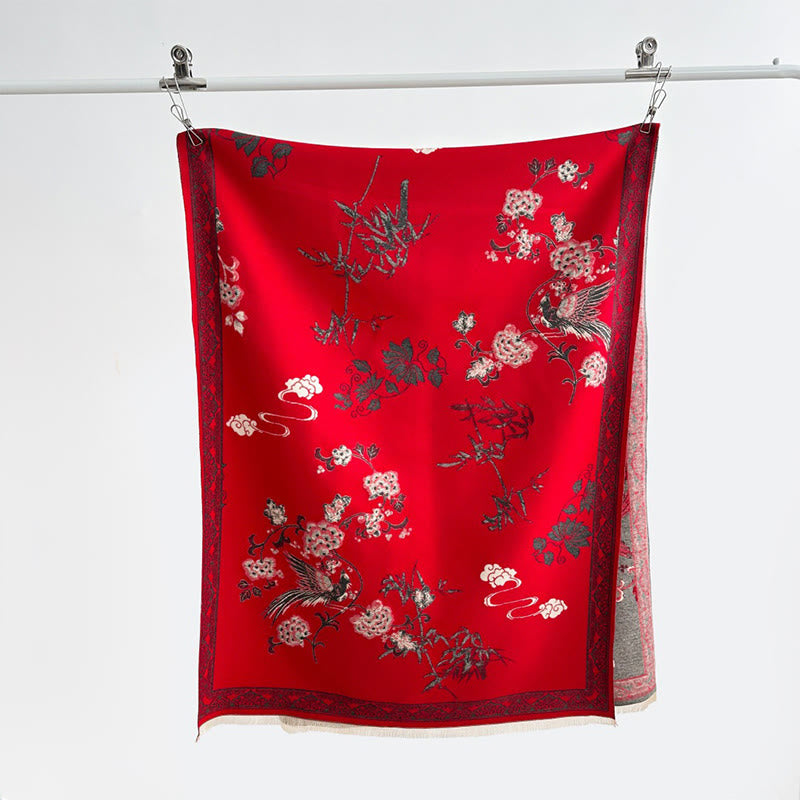 Nimara Ritual Winter Birds Bamboo Leaves Vines Pattern Soft Scarf Shawl