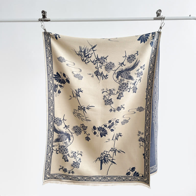 Nimara Ritual Winter Birds Bamboo Leaves Vines Pattern Soft Scarf Shawl