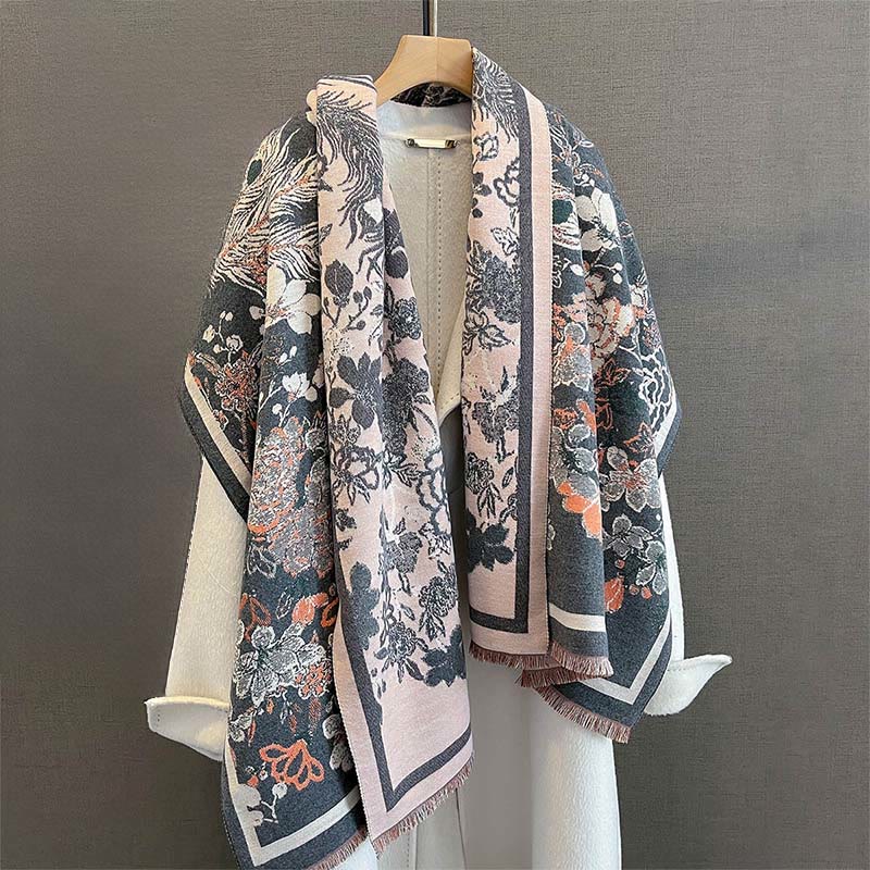 Nimara Ritual Fall Phoenix Flowers Pattern Soft Scarf Shawl