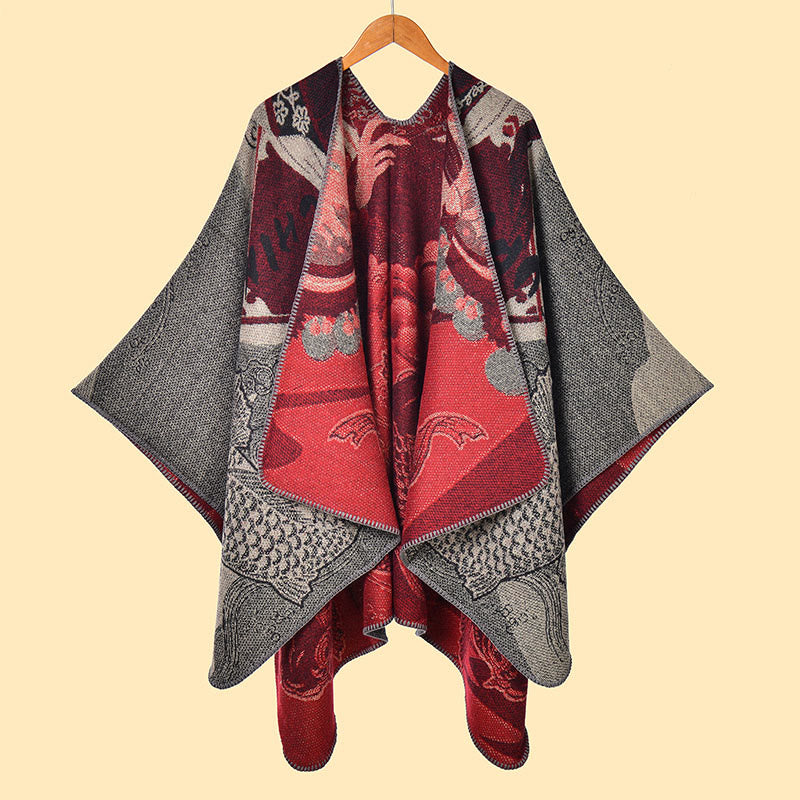 Nimara Ritual Winter Koi Fish Waves Pattern Warm Cozy Scarf Shawl