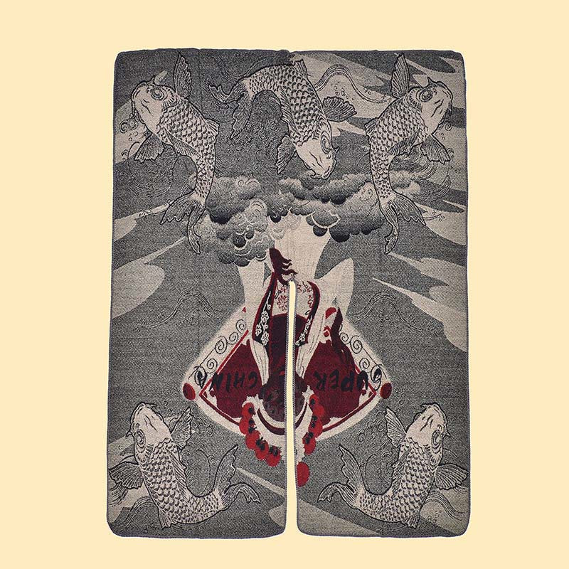 Nimara Ritual Winter Koi Fish Waves Pattern Warm Cozy Scarf Shawl
