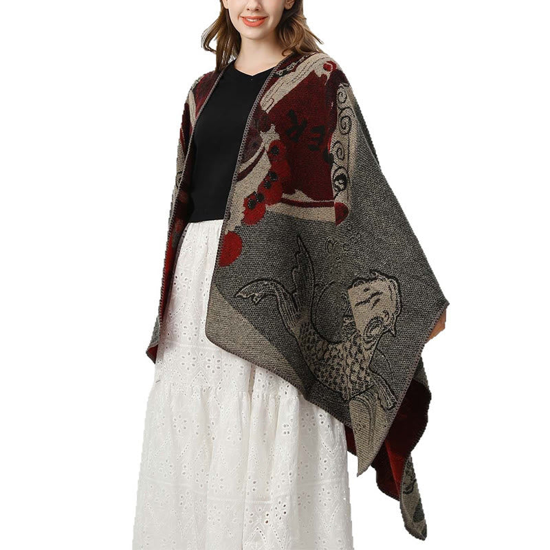 Nimara Ritual Winter Koi Fish Waves Pattern Warm Cozy Scarf Shawl