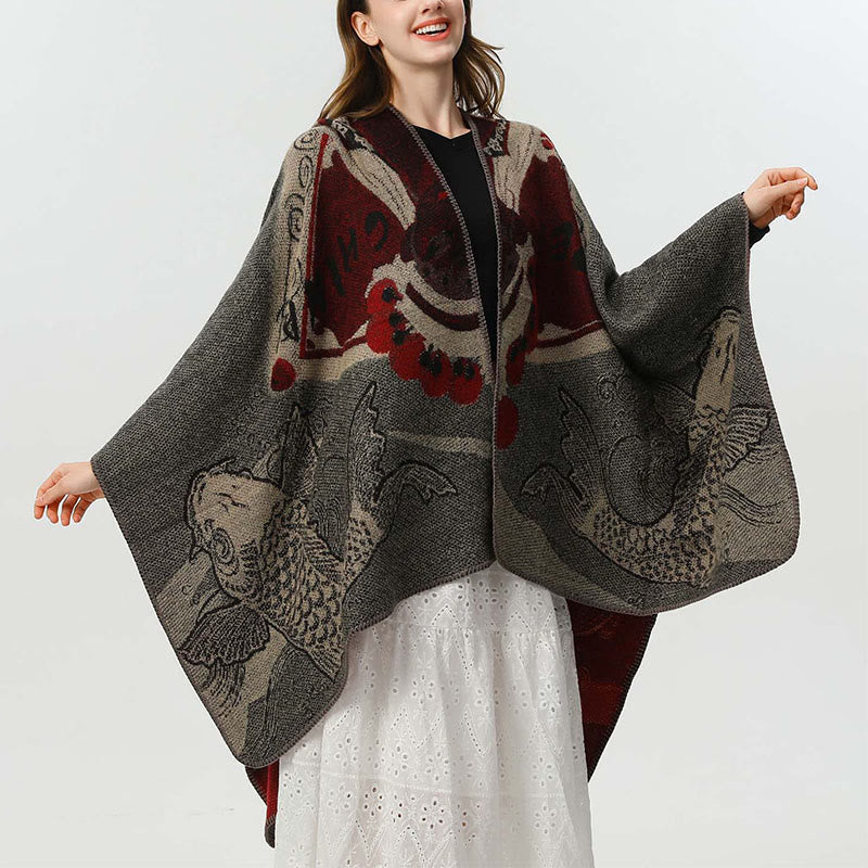 Nimara Ritual Winter Koi Fish Waves Pattern Warm Cozy Scarf Shawl