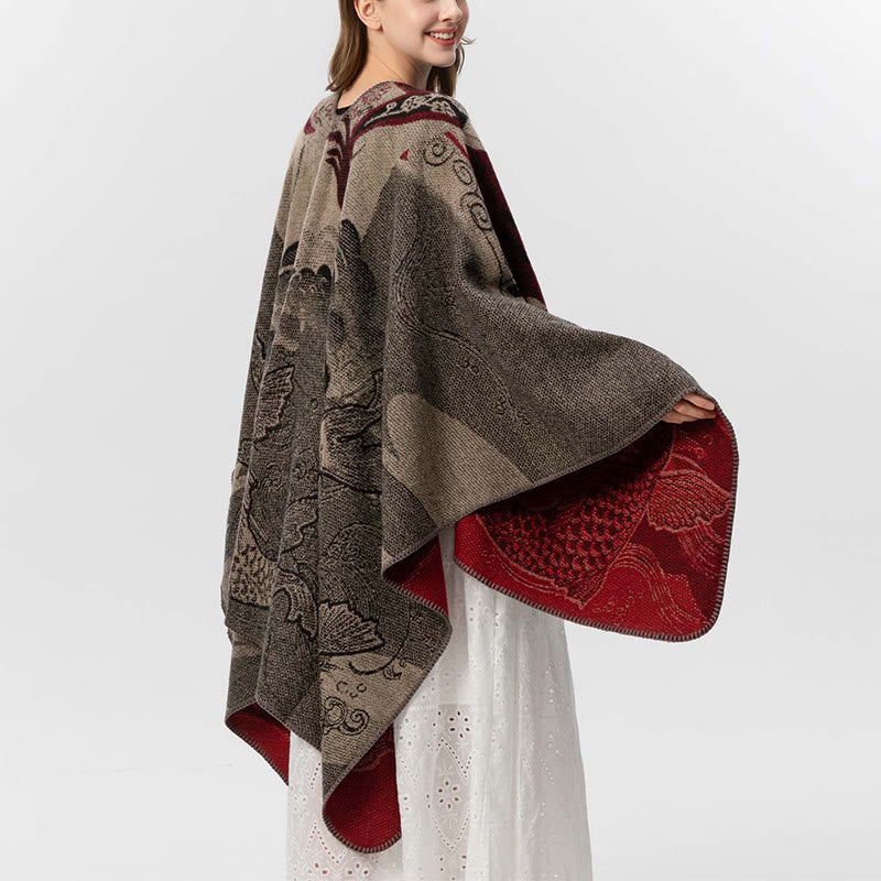 Nimara Ritual Winter Koi Fish Waves Pattern Warm Cozy Scarf Shawl