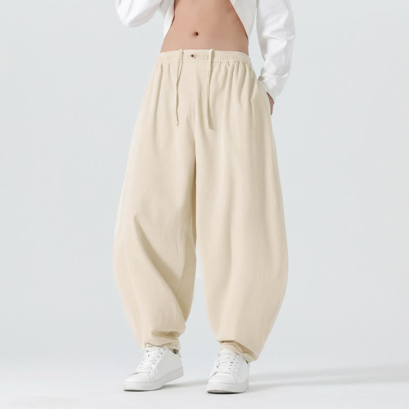 Nimara Ritual Fall Solid Color Corduroy Men's Harem Pants With Pockets
