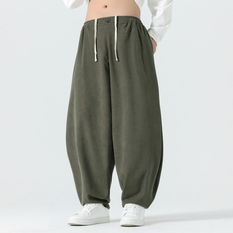 Nimara Ritual Fall Solid Color Corduroy Men's Harem Pants With Pockets