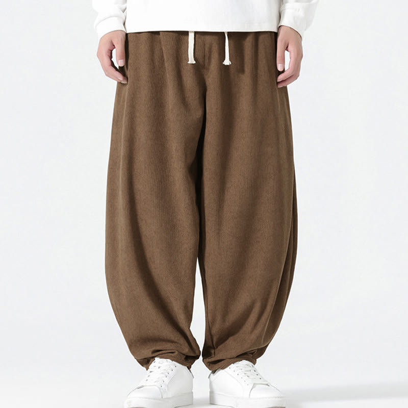 Nimara Ritual Fall Solid Color Corduroy Men's Harem Pants With Pockets