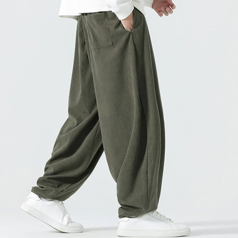 Nimara Ritual Fall Solid Color Corduroy Men's Harem Pants With Pockets