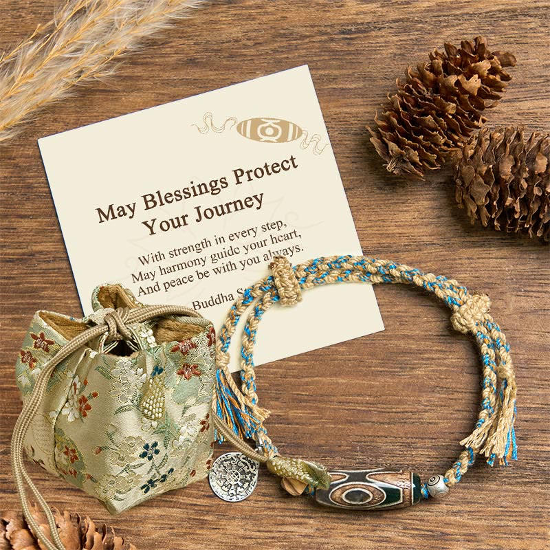 Nimara Ritual "May Blessings Protect Your Journey" Dzi Bead Bracelet Includes Gift Message Card