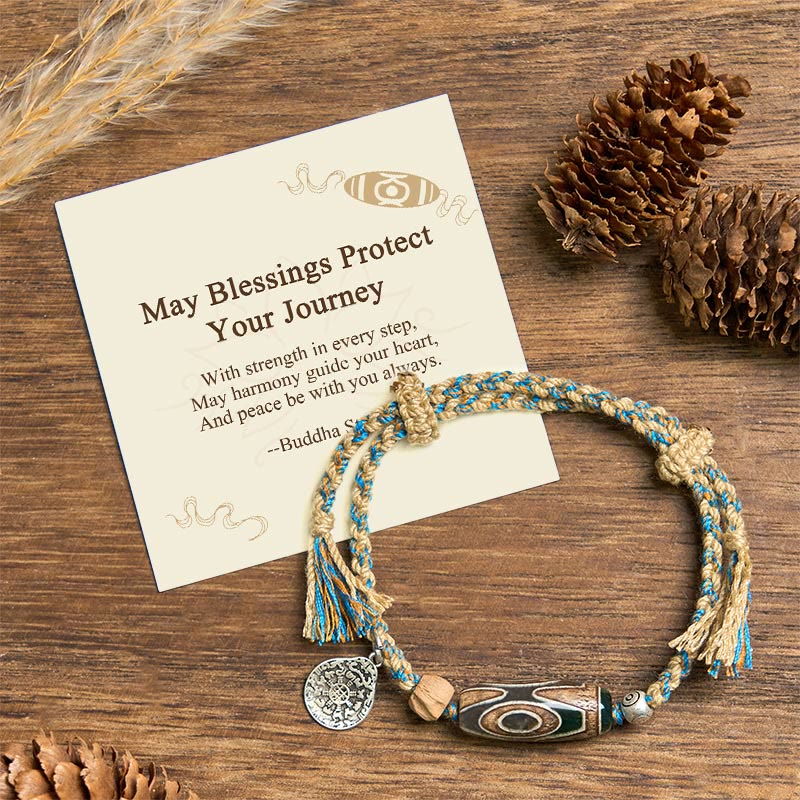 Nimara Ritual "May Blessings Protect Your Journey" Dzi Bead Bracelet Includes Gift Message Card