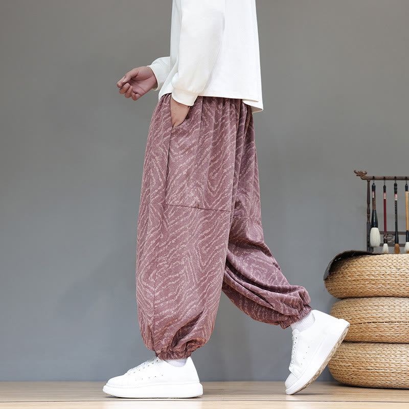 Nimara Ritual Fall Texture Drawstring Design Corduroy Cotton Linen Men's Harem Pants With Pockets