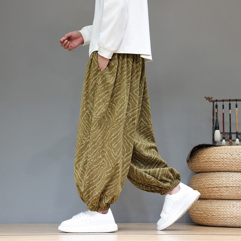 Nimara Ritual Fall Texture Drawstring Design Corduroy Cotton Linen Men's Harem Pants With Pockets