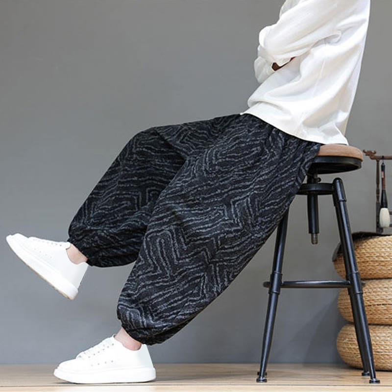 Nimara Ritual Fall Texture Drawstring Design Corduroy Cotton Linen Men's Harem Pants With Pockets