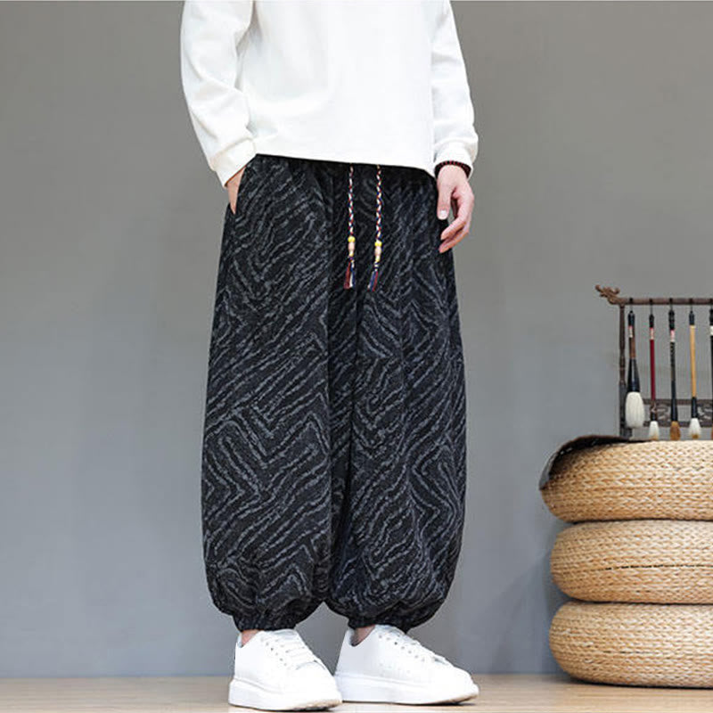 Nimara Ritual Fall Texture Drawstring Design Corduroy Cotton Linen Men's Harem Pants With Pockets