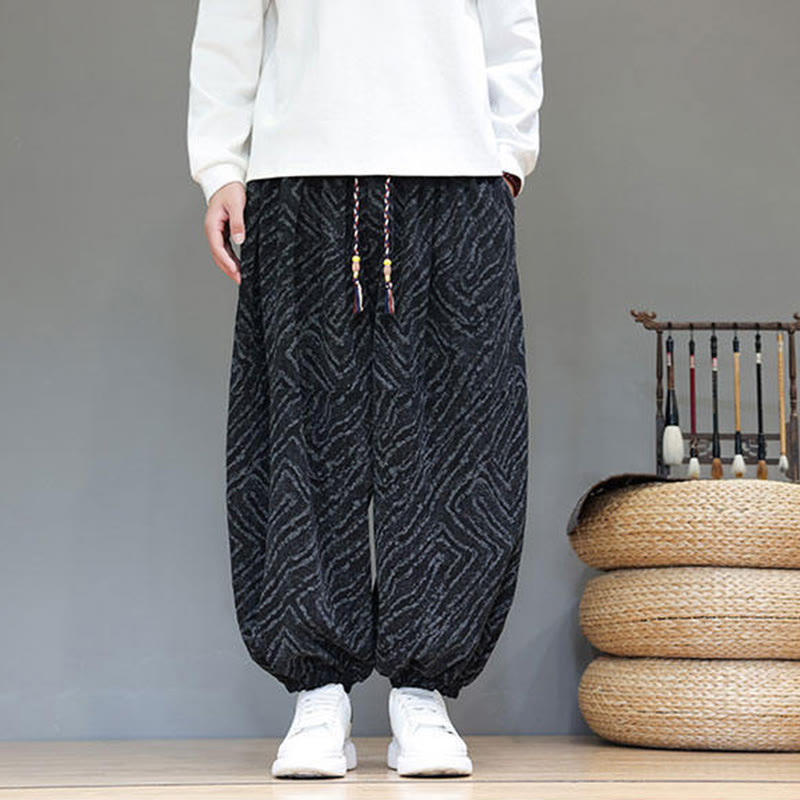 Nimara Ritual Fall Texture Drawstring Design Corduroy Cotton Linen Men's Harem Pants With Pockets