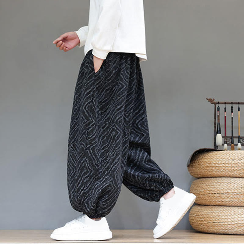 Nimara Ritual Fall Texture Drawstring Design Corduroy Cotton Linen Men's Harem Pants With Pockets