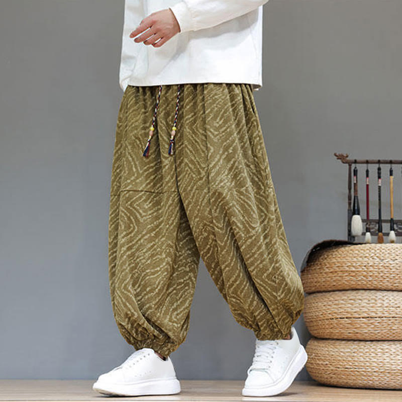 Nimara Ritual Fall Texture Drawstring Design Corduroy Cotton Linen Men's Harem Pants With Pockets