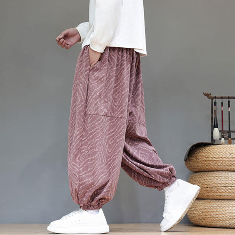 Nimara Ritual Fall Texture Drawstring Design Corduroy Cotton Linen Men's Harem Pants With Pockets